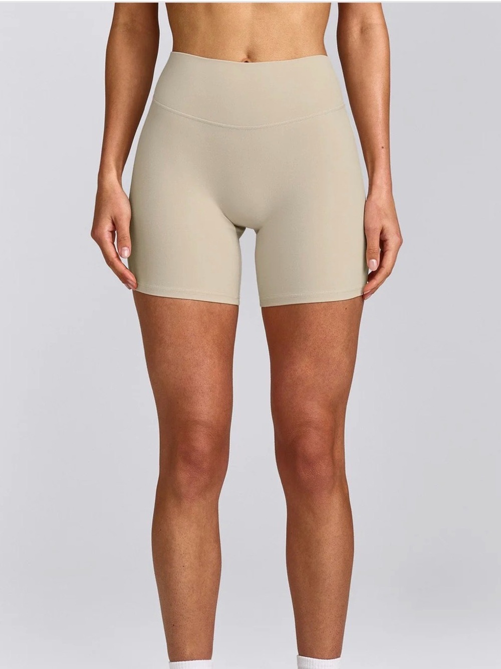 Oner Active SOFTMOTION™ HIGH WAISTED SHORTS 6" WITH GRAY LOGO (Oatmeal)